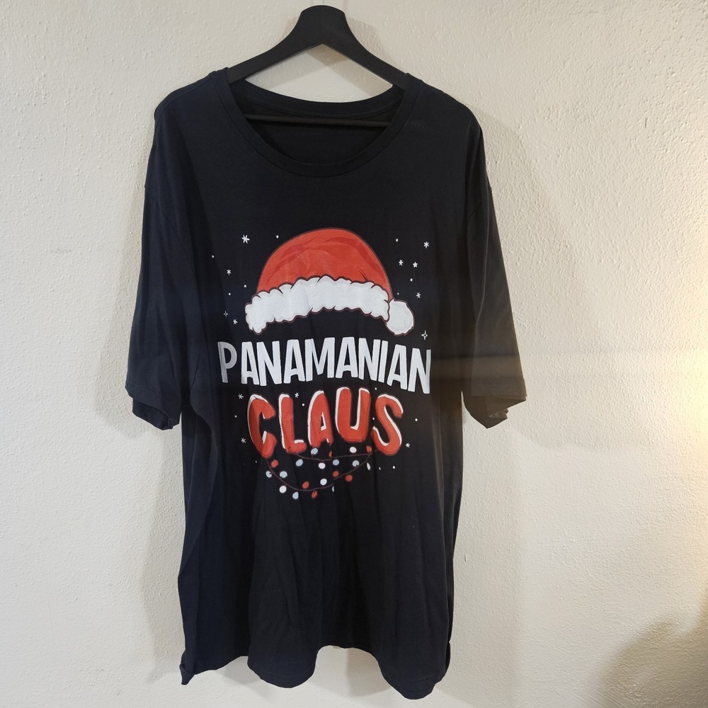 Gildan Panamanian Claus Christmas Graphic T-Shirt Black Men's Size 3XLT Big Tall